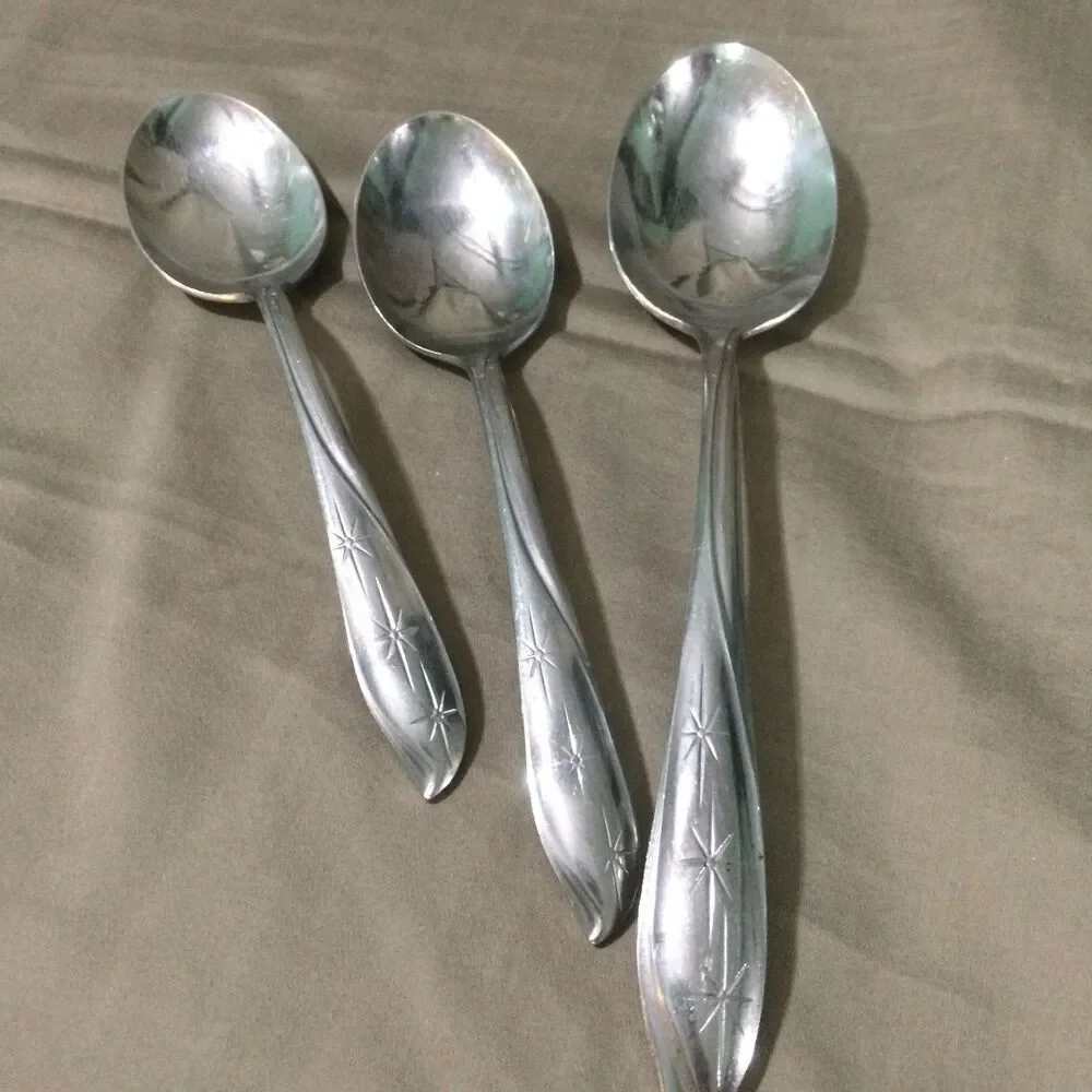 Oneida Twin Star Stainless Flatware Serving Spoon 2 Oval Soup Spoons Set of 3